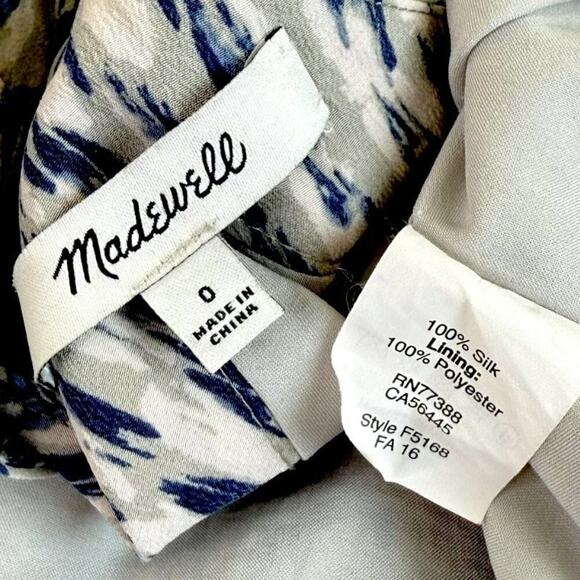 Madewell Silk Sleeveless Strappy Mini Casual Dress Slip Size 0 Blue Gray Printed - Picture 11 of 11